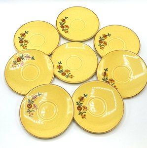Taylor Smith & Taylor Reveille Rooster 6" Saucer Set of 8 Retro Vibrant Yellow